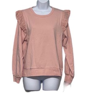 J Crew. Eyelet ruffle sweatshirt. Dusty Rose